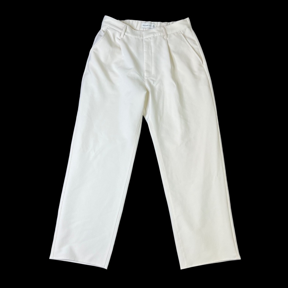 Abercrombie & Fitch Pleated Straight Leg Trousers Womens Medium Cream Minimalist